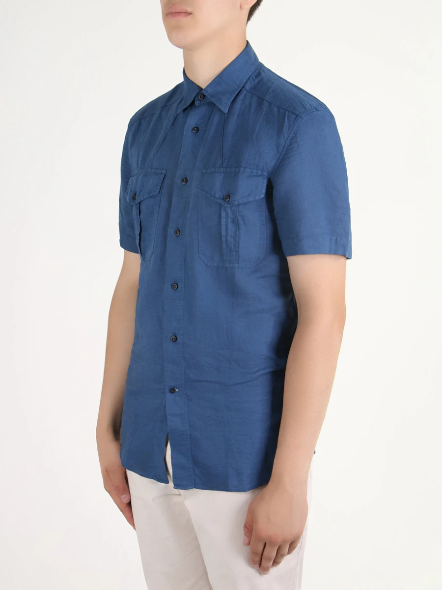 Льняная рубашка BRUNELLO CUCINELLI MD6983009 Синий, размер 46 - фото 4
