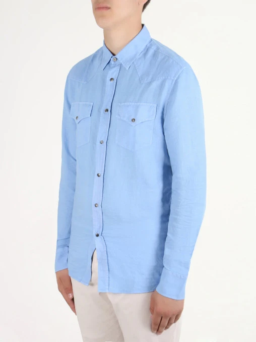 Однотонная рубашка BRUNELLO CUCINELLI MD6984018 Голубой Голубой  Фото 4