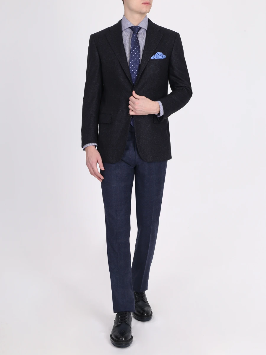 Рубашка regular fit в клетку KITON 492807 Голубой  Фото 2