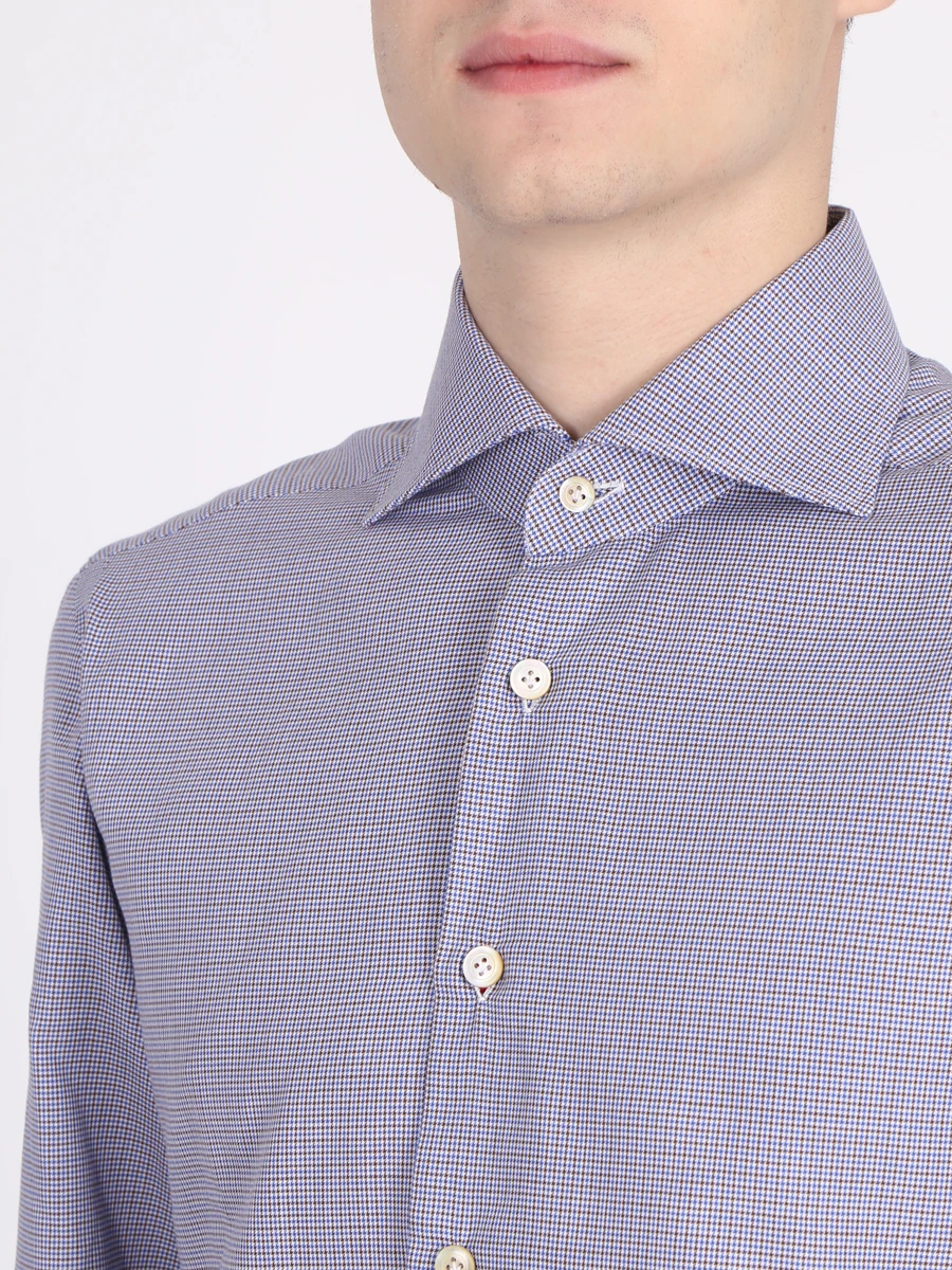 Рубашка regular fit в клетку KITON 492807 Голубой  Фото 5