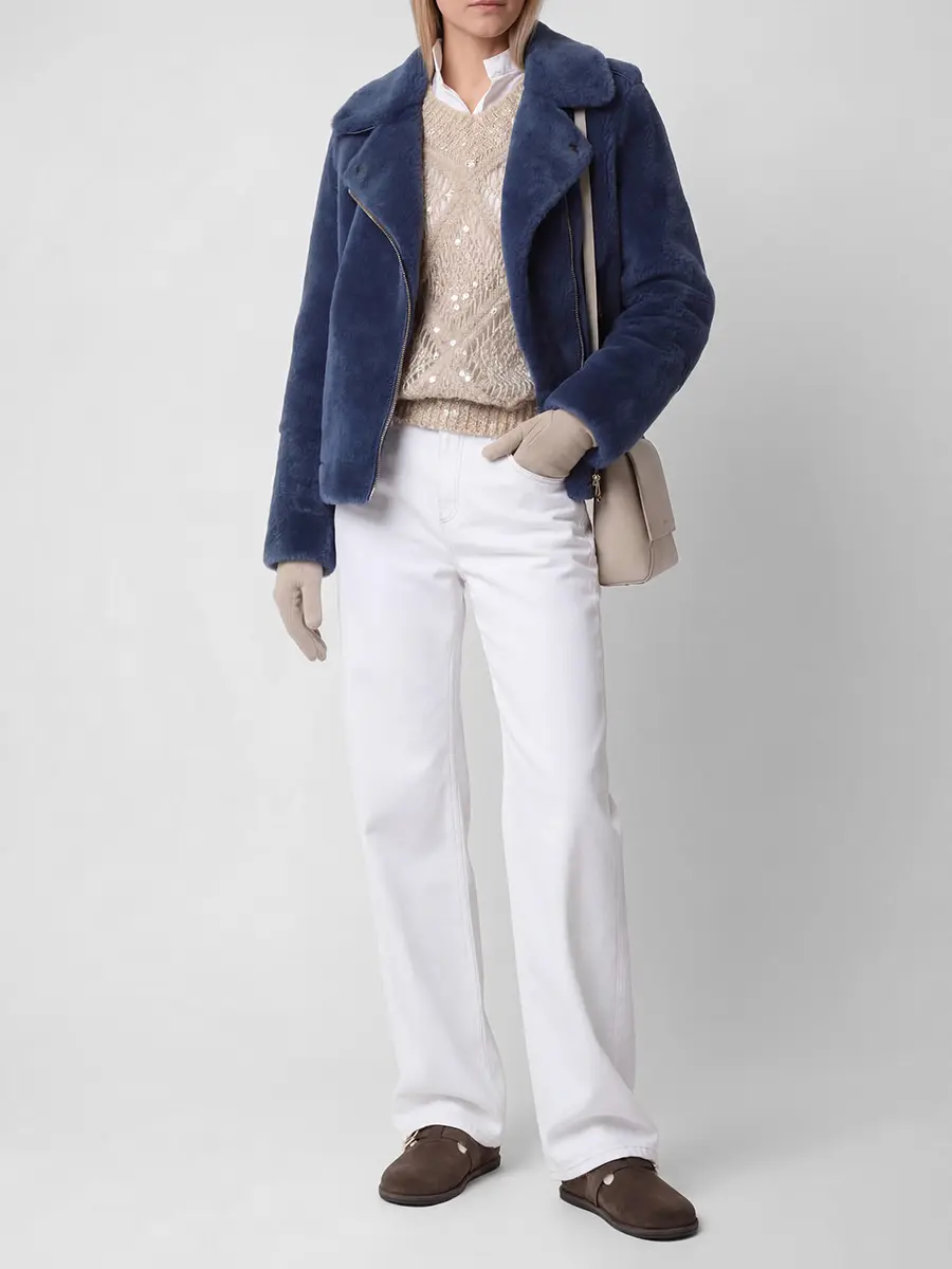 Дубленка из овчины BRUNELLO CUCINELLI MPMPA8840 C7600 Синий  Фото 2