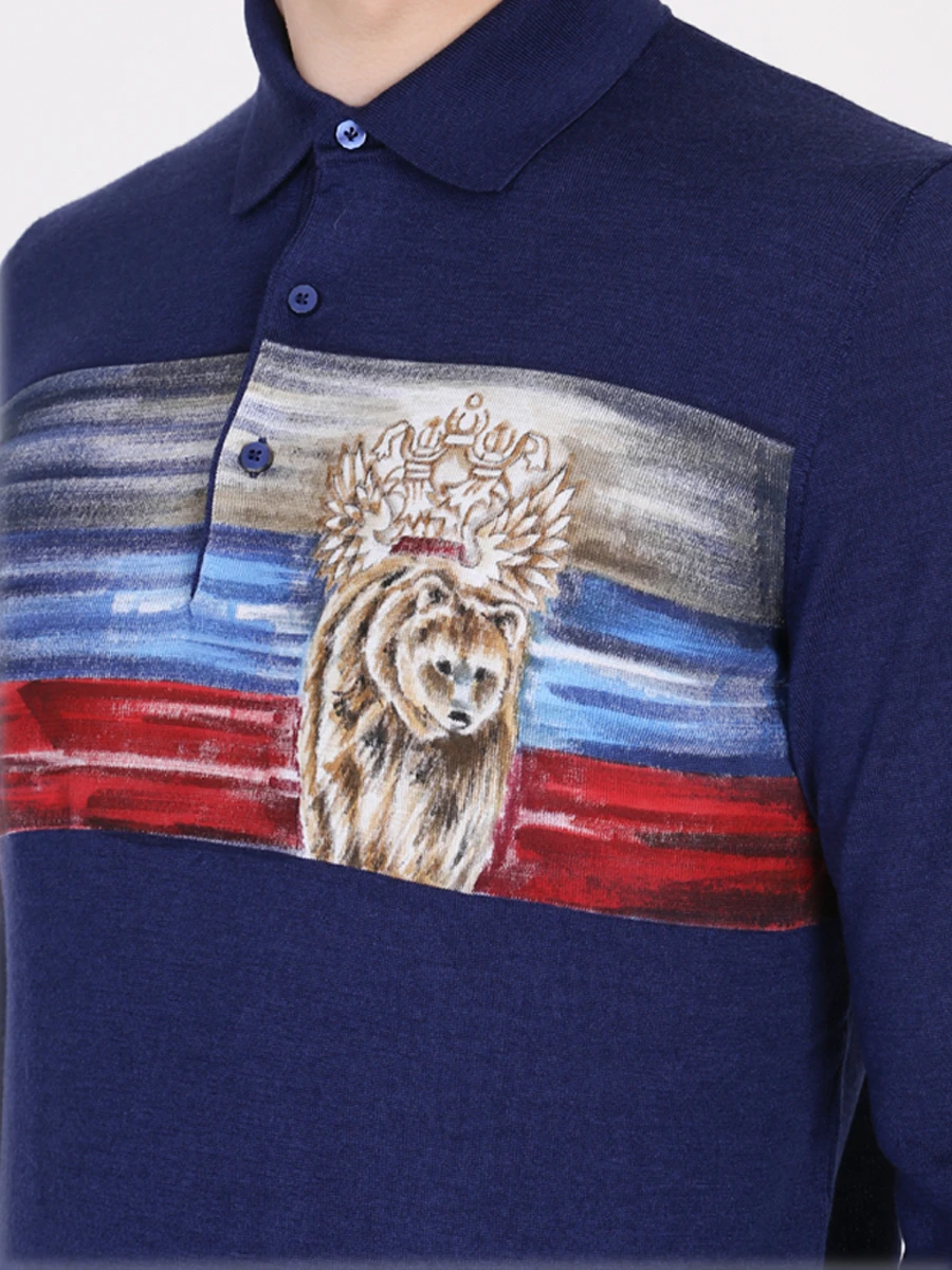 Поло шерстяное с принтом BERTOLO LUXURY MENSWEAR 901901/001848 0048 Принт  Фото 5