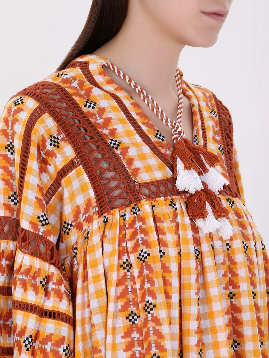 

Хлопковое платье с узором, Клетка, 712/оранжевое