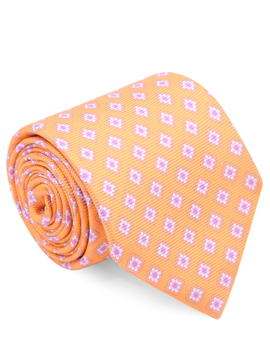 Шелковый галстук с узором ISAIA CRV007/12 Оранжевый ромб, размер Один размер CRV007/12 Оранжевый ромб - фото 1