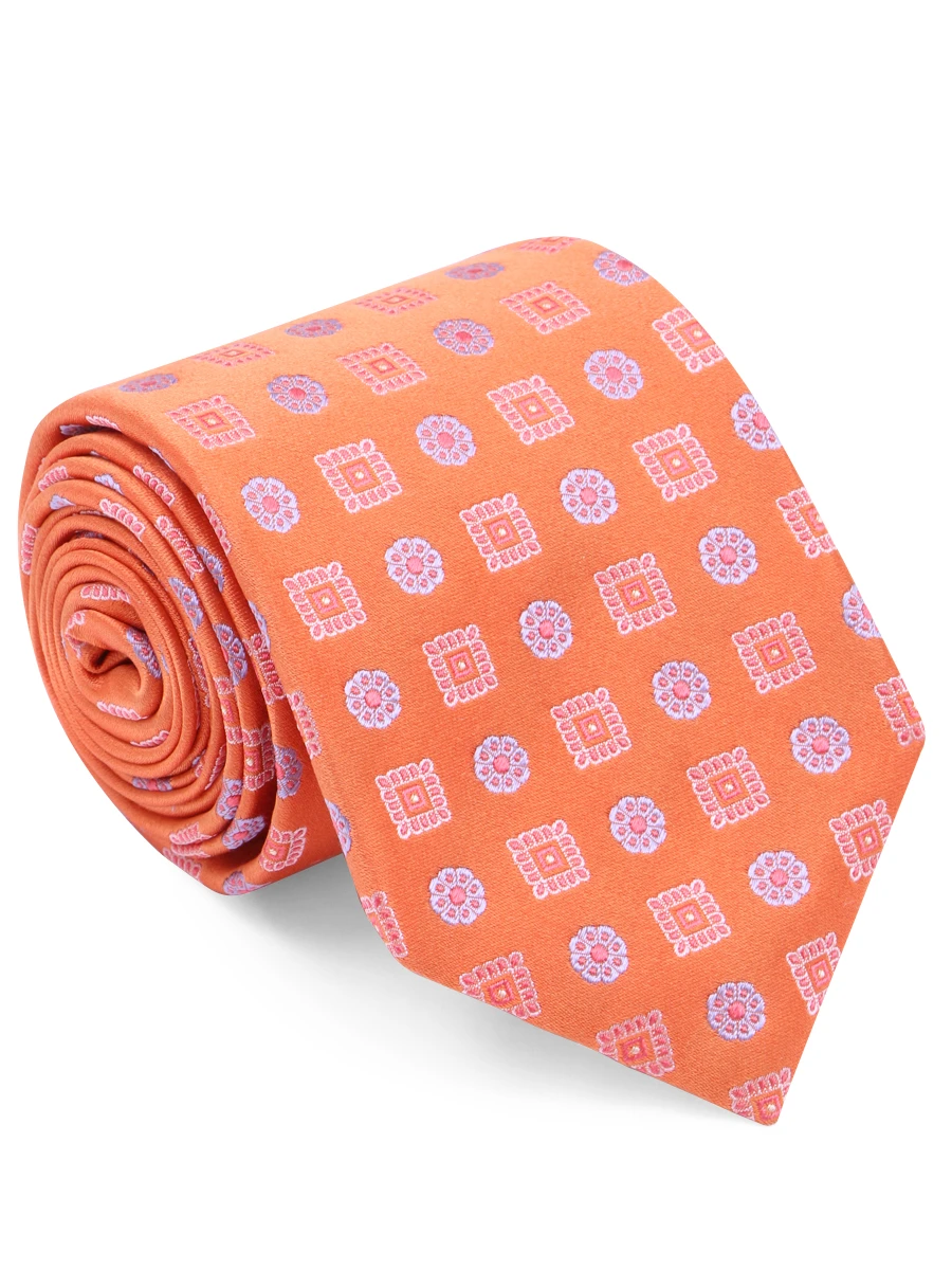 Шелковый галстук с узором ISAIA CRV007/12 Оранжевый квадрат, размер Один размер CRV007/12 Оранжевый квадрат - фото 1