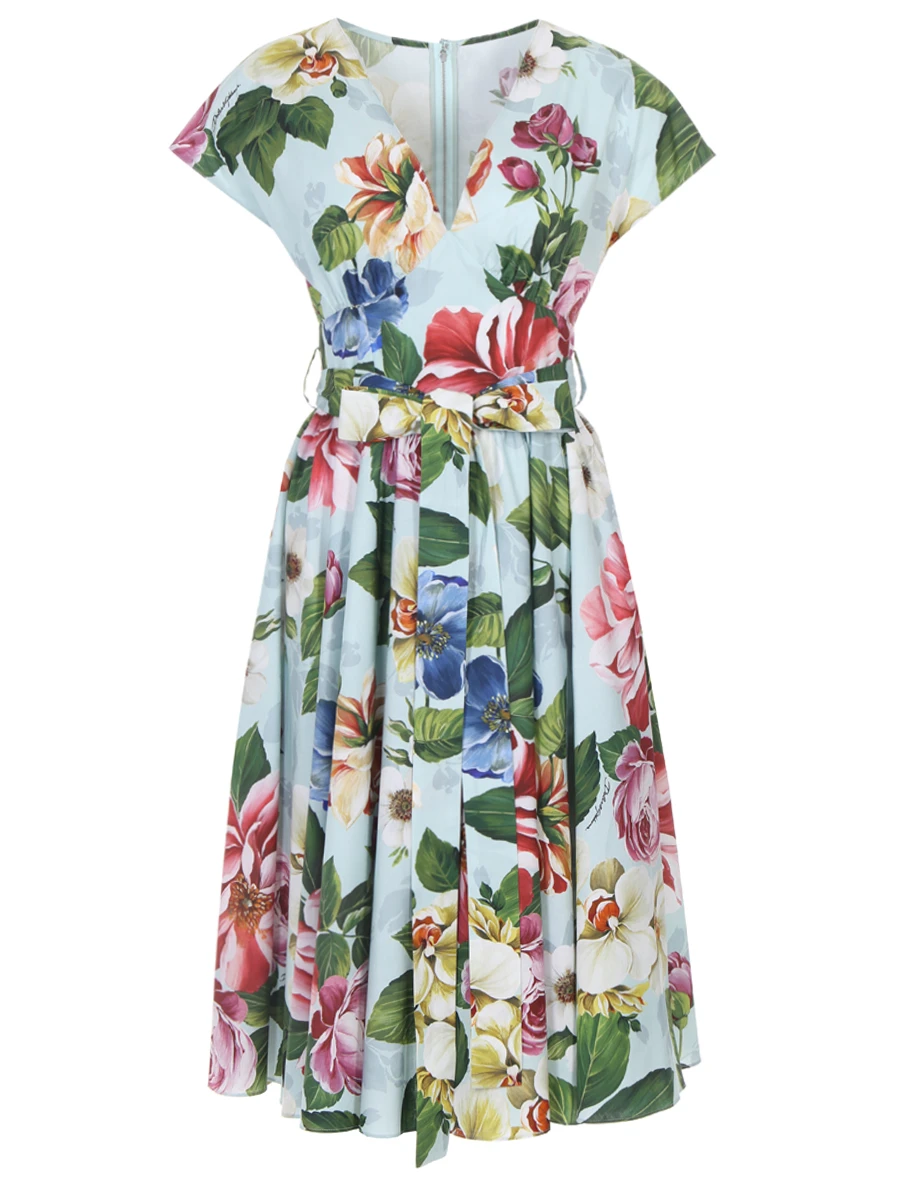 

Хлопковое платье с цветами, Голубой, F6H3WT HS5GB HC1AM