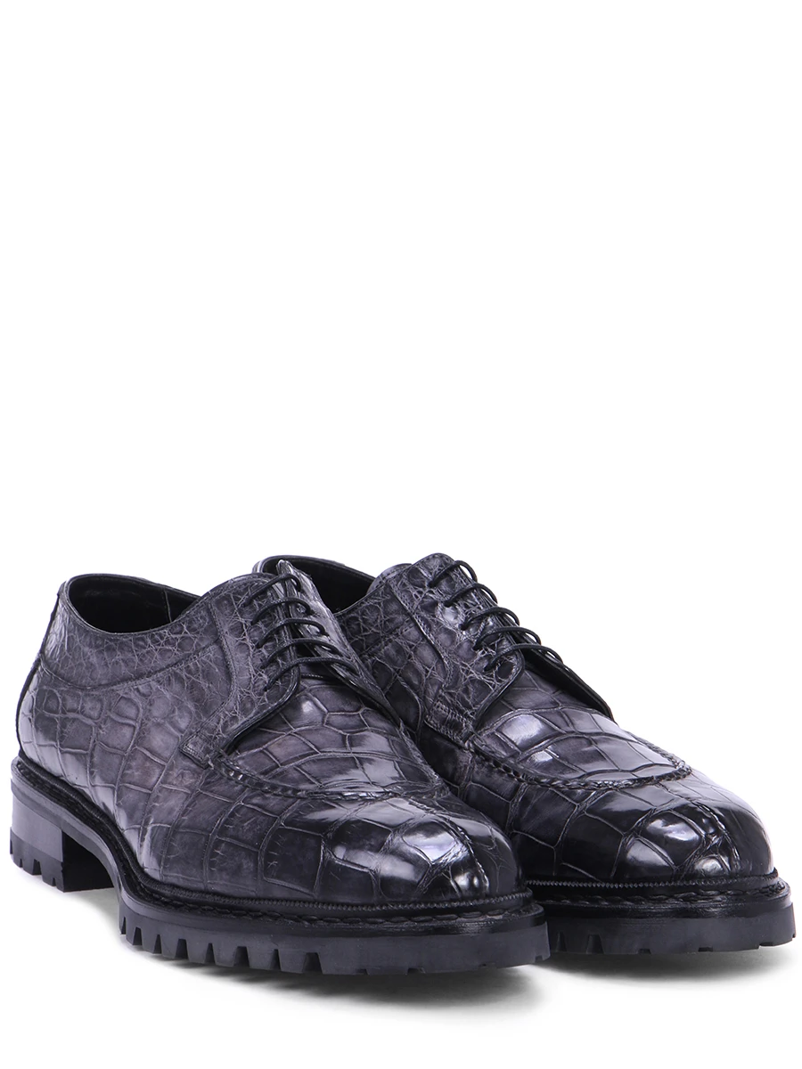 Дерби из кожи крокодила SANTONI MPCO15262CL1HCWSG59 Графитный, размер 42.5, цвет серый - фото 2