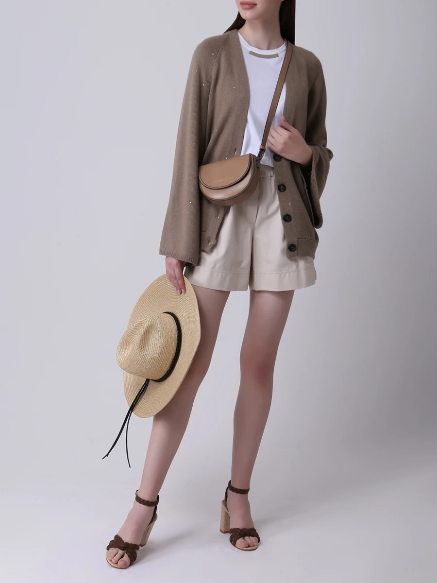 Хлопковые шорты с декором BRUNELLO CUCINELLI MH116P5538 C2430 Бежевый  Фото 2