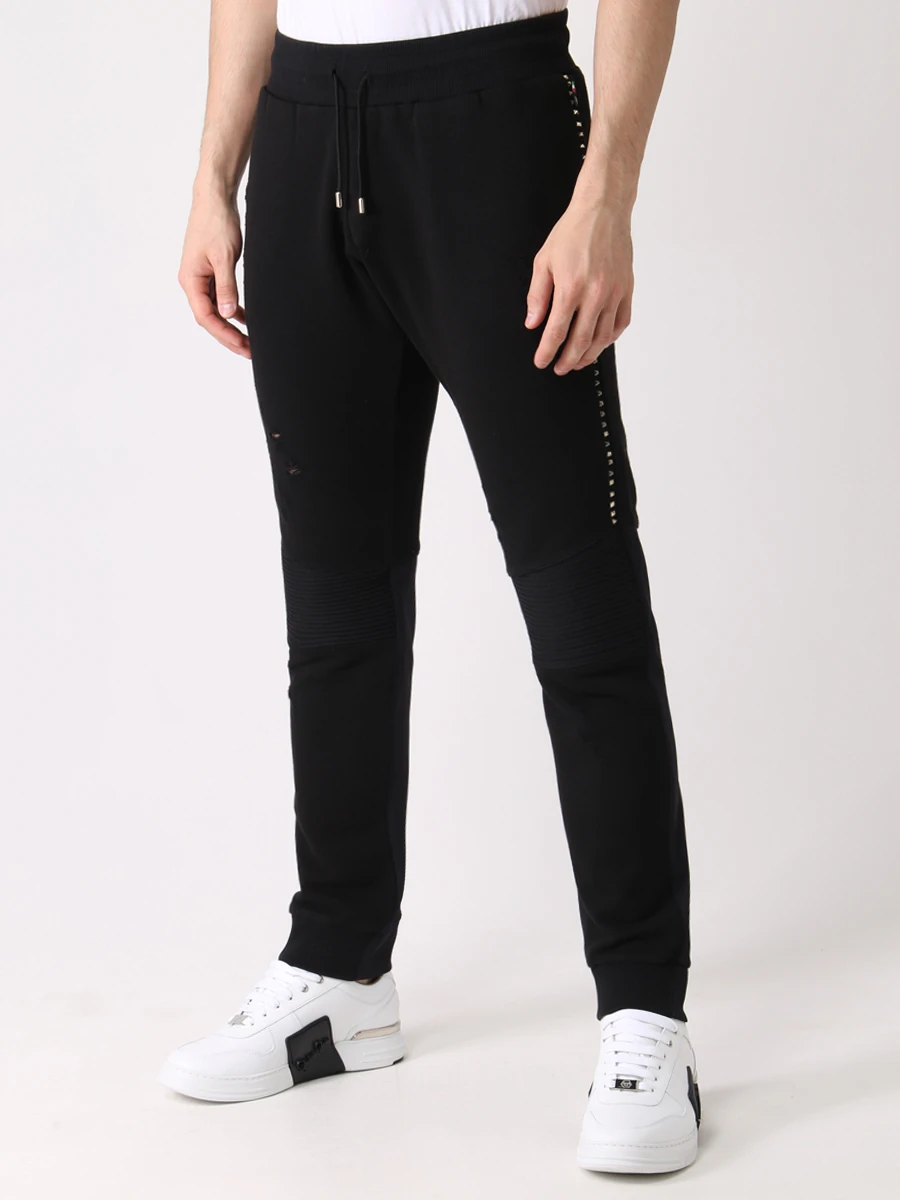 Джоггеры хлопковые PHILIPP PLEIN F18C MJT0628 Серебряный Черный Черный  Фото 4