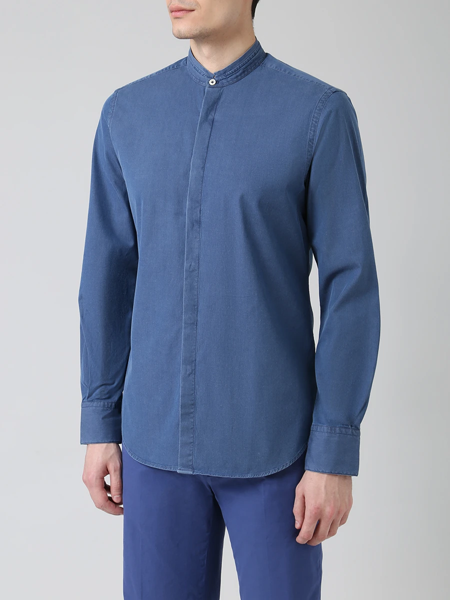 Рубашка хлопковая slim fit CANALI GL00952/301/L7C3 Деним  Фото 4