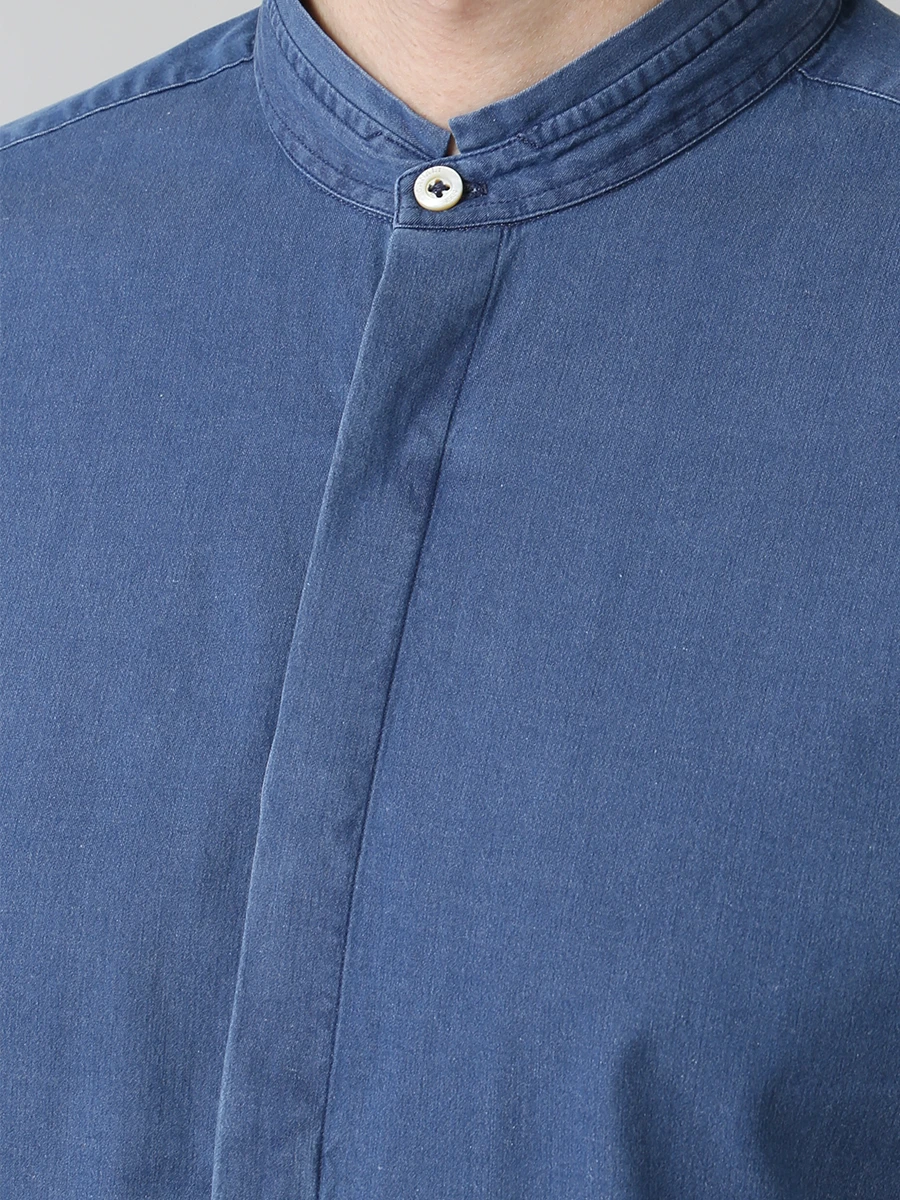 Рубашка хлопковая slim fit CANALI GL00952/301/L7C3 Деним  Фото 5