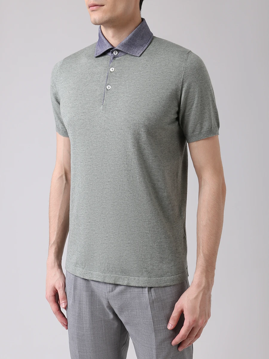 Поло из хлопка и кашемира FIORONI CASHMERE MKF20620C1 94 Зеленый  Фото 4