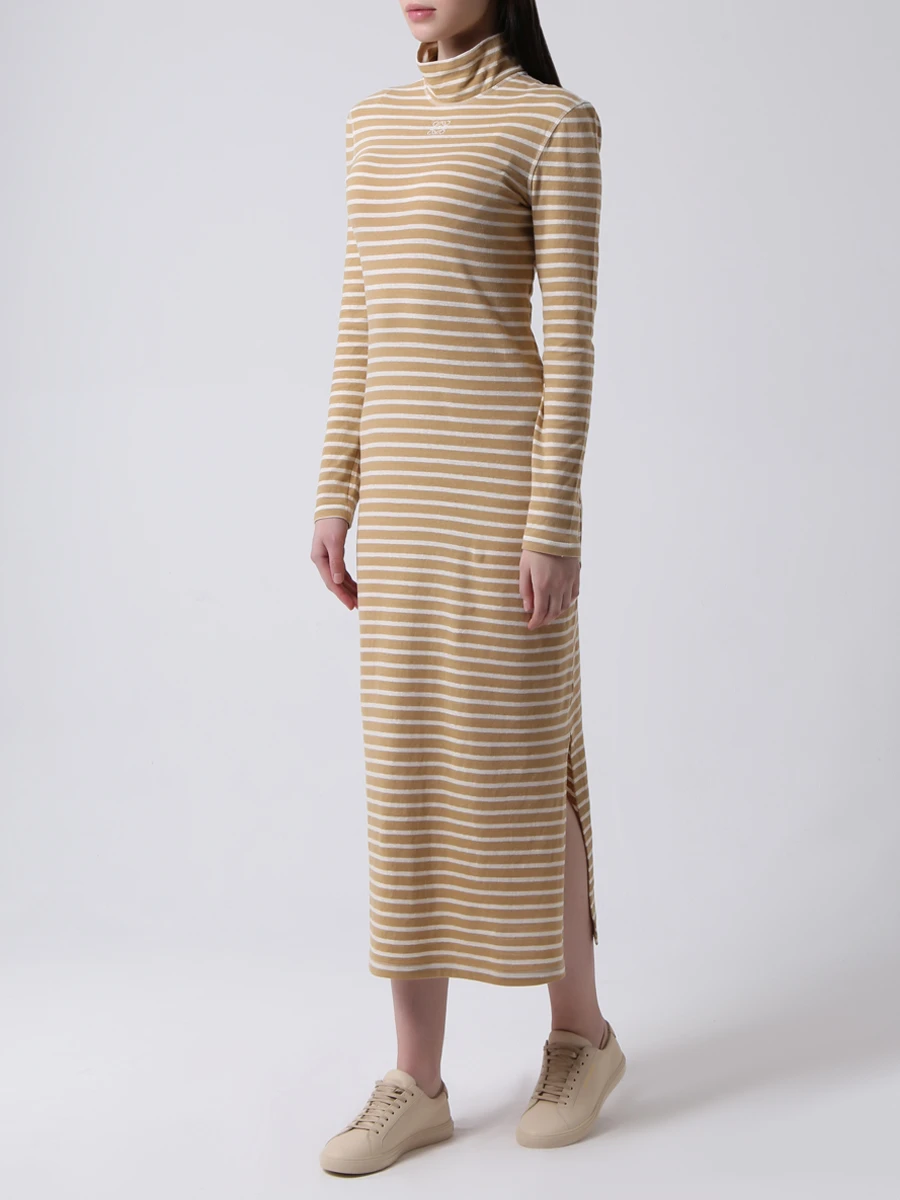 

Трикотажное платье в полоску, Бежевый, S6106500ТМ