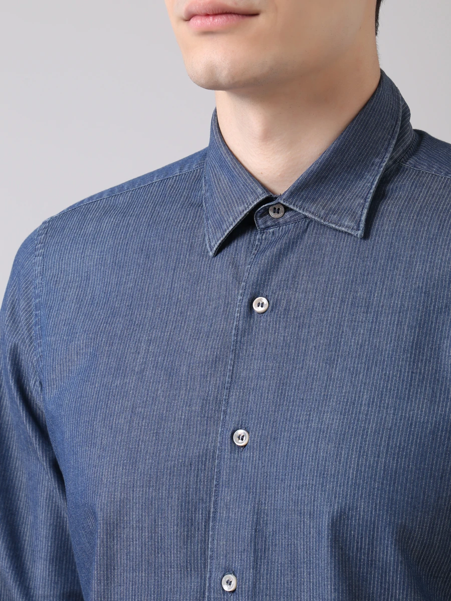 Рубашка slim fit хлопковая LORO PIANA FAL0357 F0WF, размер 54, цвет полоска - фото 5
