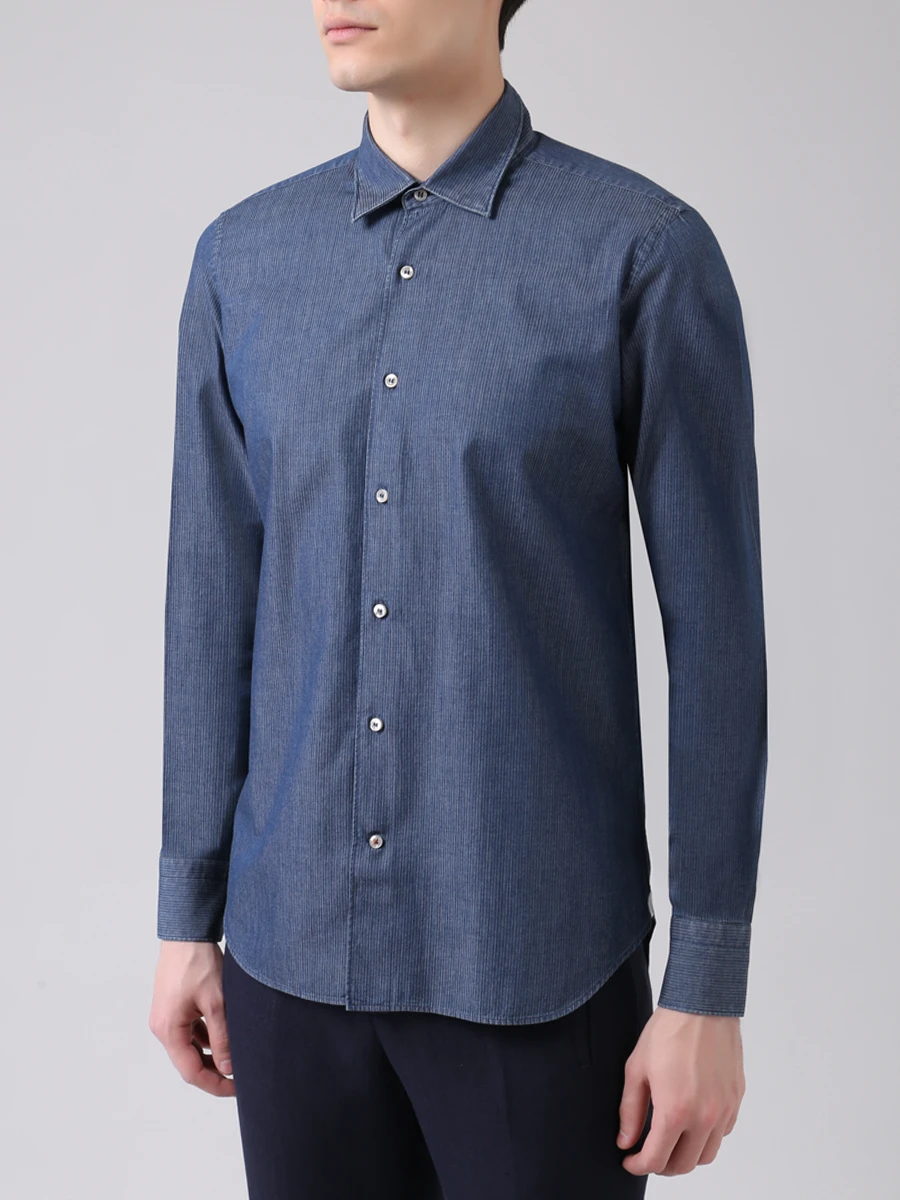 Рубашка slim fit хлопковая LORO PIANA FAL0357 F0WF, размер 54, цвет полоска - фото 4