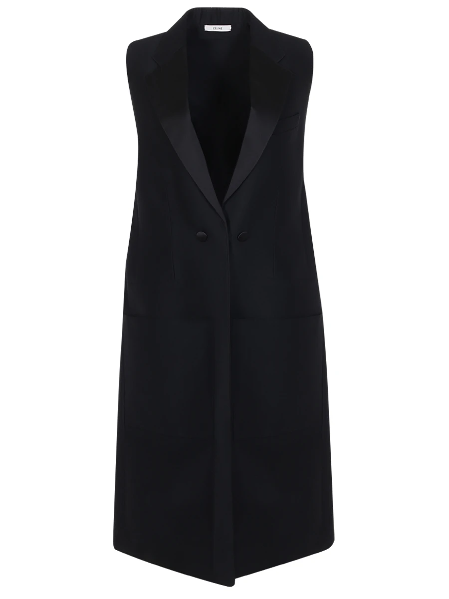 Жилет удлиненный из шерсти CELINE 260326M08/0N0 Черный 