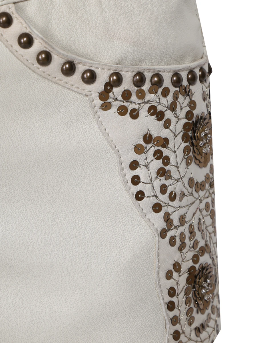 Шорты-мини кожаные с декором ISABEL MARANT SH008/молочный Белый  Фото 3