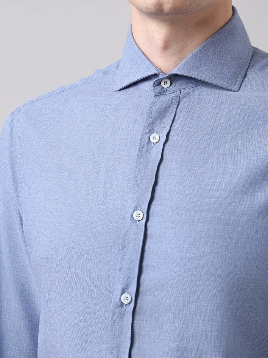 Рубашка Slim Fit хлопковая BRUNELLO CUCINELLI MGG711718 Голубой, размер 48 - фото 5