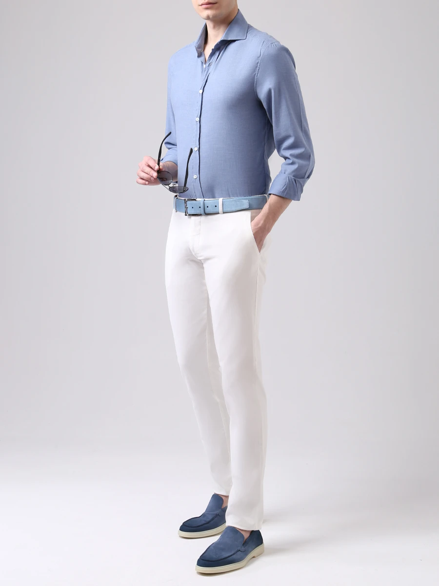 Рубашка Slim Fit хлопковая BRUNELLO CUCINELLI MGG711718 Голубой, размер 48 - фото 2