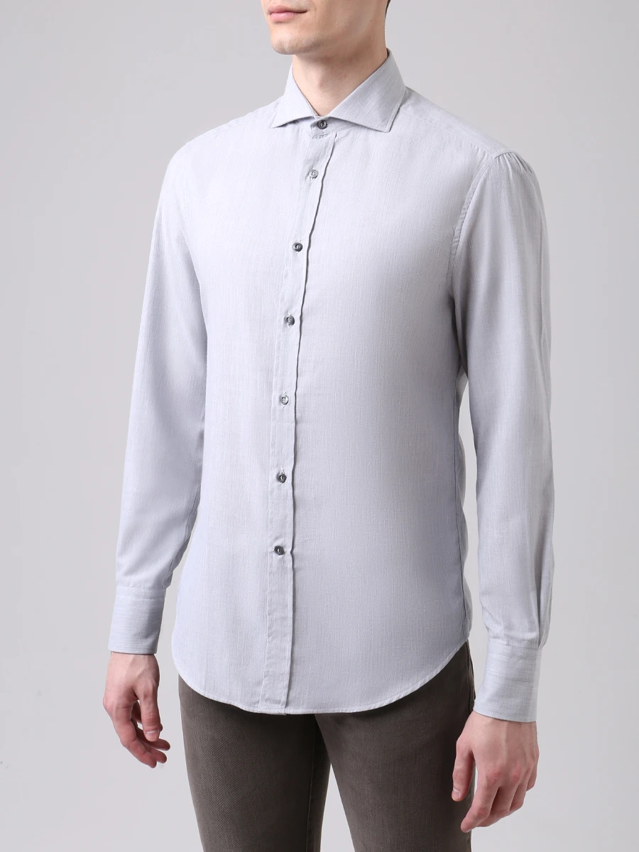 Рубашка Slim Fit хлопковая BRUNELLO CUCINELLI MGG711718 Серый, размер 50 - фото 4
