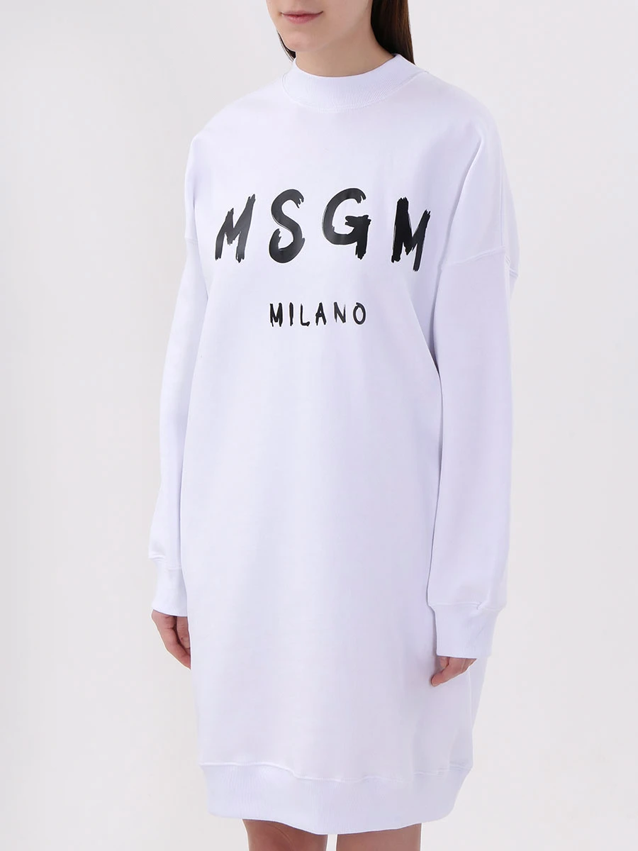 Платье хлопковое с принтом MSGM MDА67, размер 40, цвет белый - фото 4