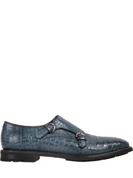 Туфли-монки из крокодила FRATELLI ROSSETTI 12007 Синий, размер 39
