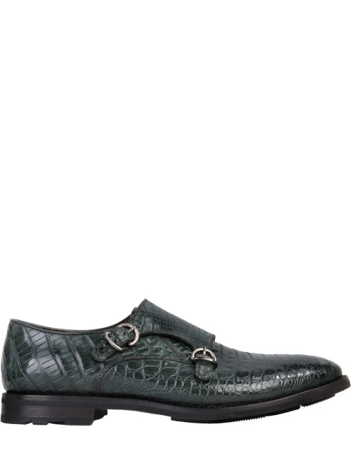 Туфли-монки из крокодила FRATELLI ROSSETTI 12007 Зеленый, размер 40 - фото 1