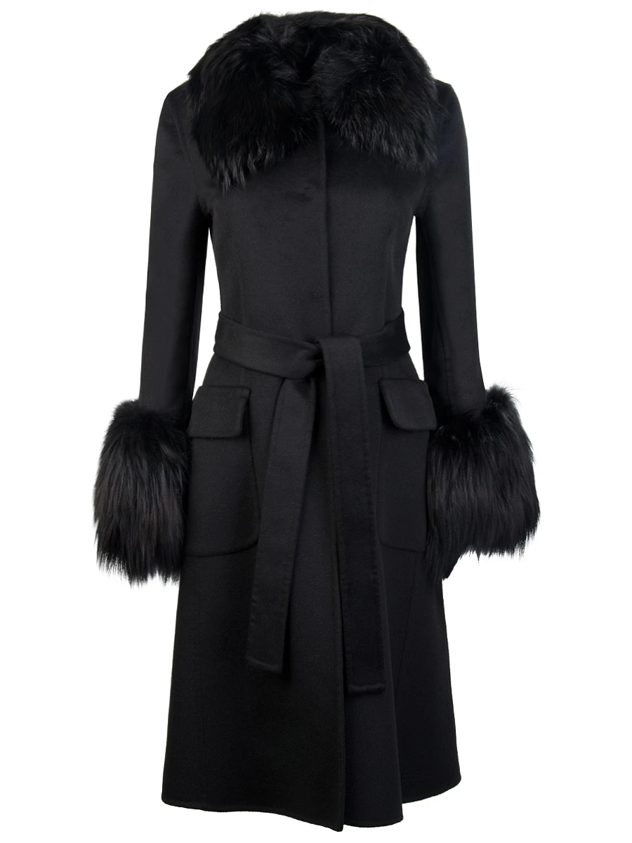 Черное пальто с мехом