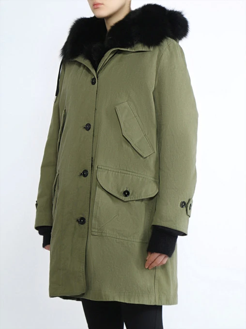 Теплая парка с мехом ERMANNO SCERVINO D310A336VOZSM/ Хаки/мех черн Зеленый  Фото 2