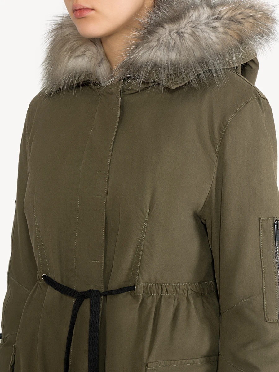 Утепленная парка ERMANNO SCERVINO D310D319VOCJY/ Хаки/мех беж Зеленый  Фото 4