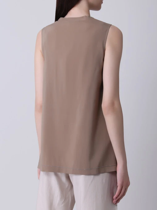 Шелковый топ BRUNELLO CUCINELLI MF948D5702 Кофемолоко Бежевый  Фото 3