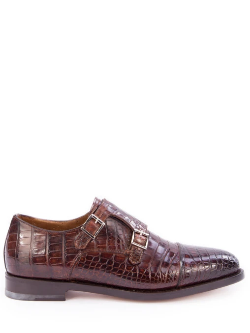 Туфли-монки из кожи крокодила SANTONI HCFHT49, размер 42, цвет коричневый