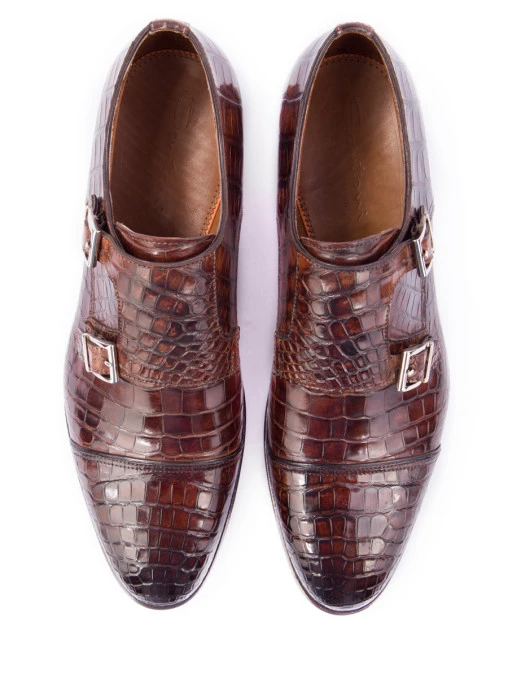 Туфли-монки из кожи крокодила SANTONI HCFHT49, размер 42, цвет коричневый - фото 2