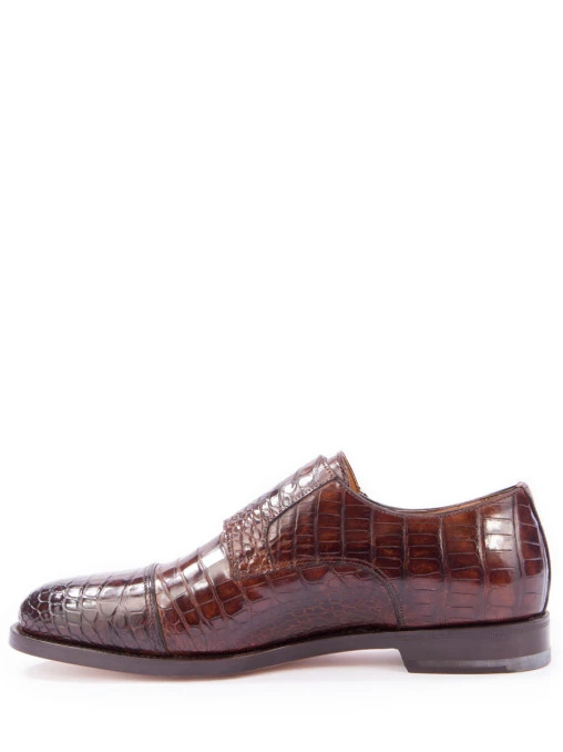 Туфли-монки из кожи крокодила SANTONI HCFHT49, размер 42, цвет коричневый - фото 3