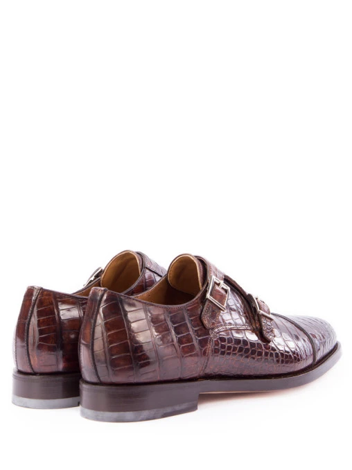 Туфли-монки из кожи крокодила SANTONI HCFHT49, размер 42, цвет коричневый - фото 4