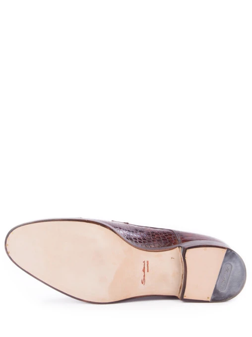 Туфли-монки из кожи крокодила SANTONI HCFHT49, размер 42, цвет коричневый - фото 6