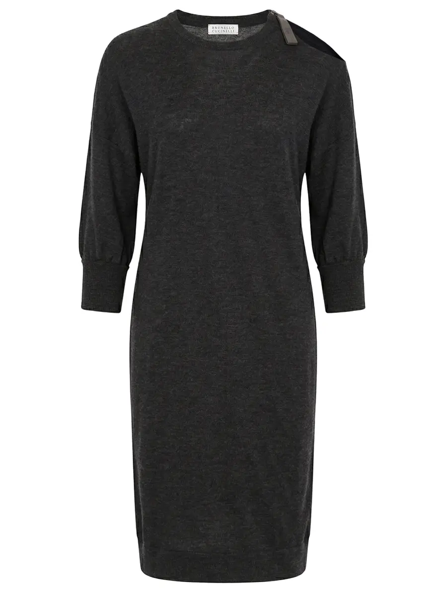 Платье из кашемира и шелка BRUNELLO CUCINELLI M13827A90 Графитный Серый 