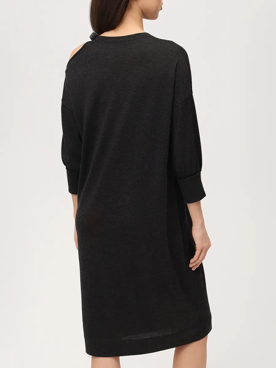 Платье из кашемира и шелка BRUNELLO CUCINELLI M13827A90 Графитный Серый  Фото 3