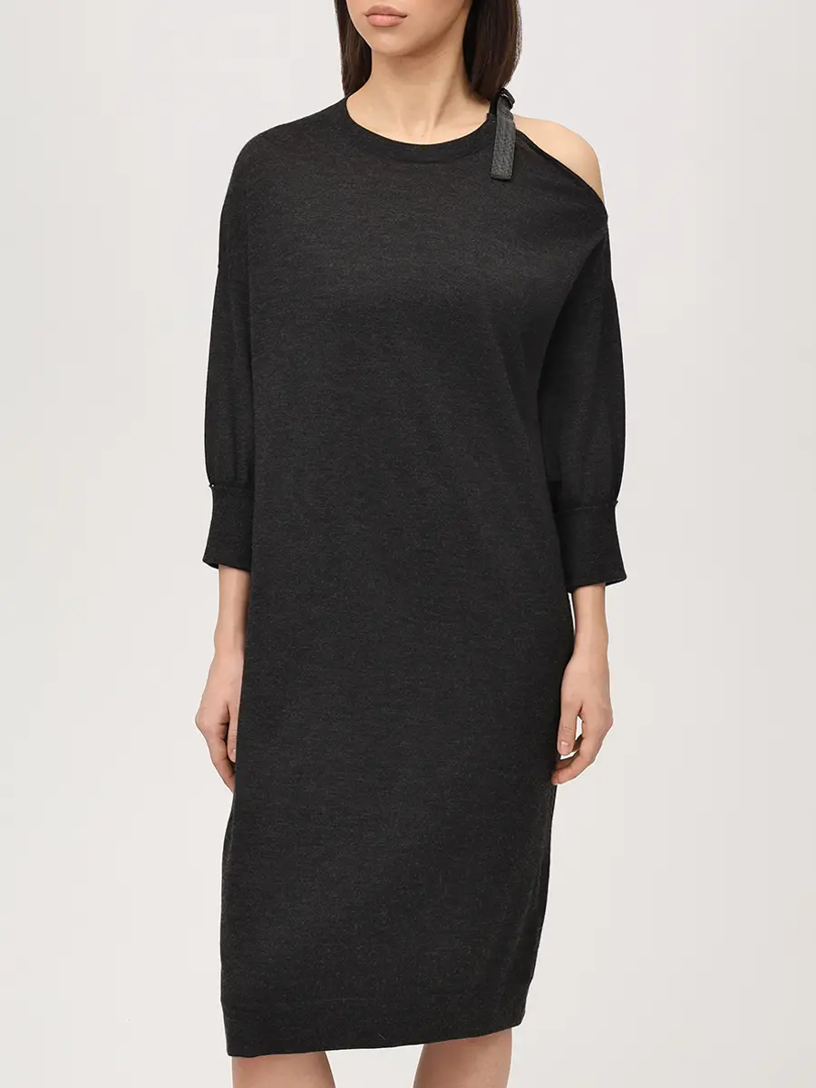 Платье из кашемира и шелка BRUNELLO CUCINELLI M13827A90 Графитный Серый  Фото 4