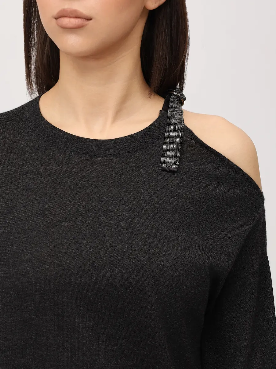 Платье из кашемира и шелка BRUNELLO CUCINELLI M13827A90 Графитный Серый  Фото 5