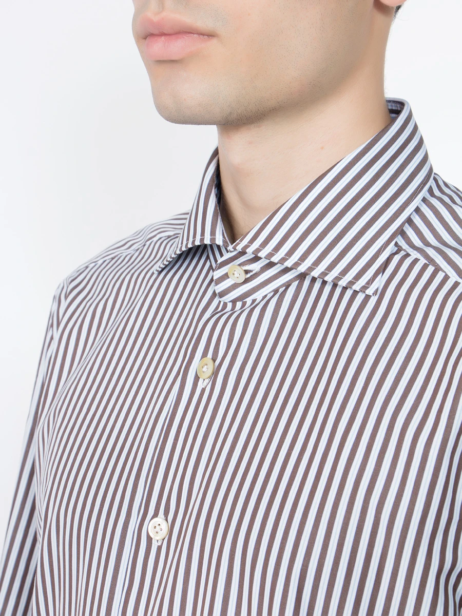 Хлопковая рубашка KITON HO562410002/ Коричневый Полоска, размер 54 HO562410002/ Коричневый Полоска - фото 4