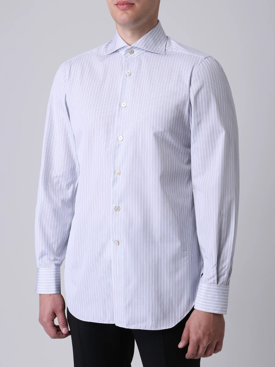 Рубашка Regular Fit в полоску KITON 481307, размер 50, цвет голубой - фото 4