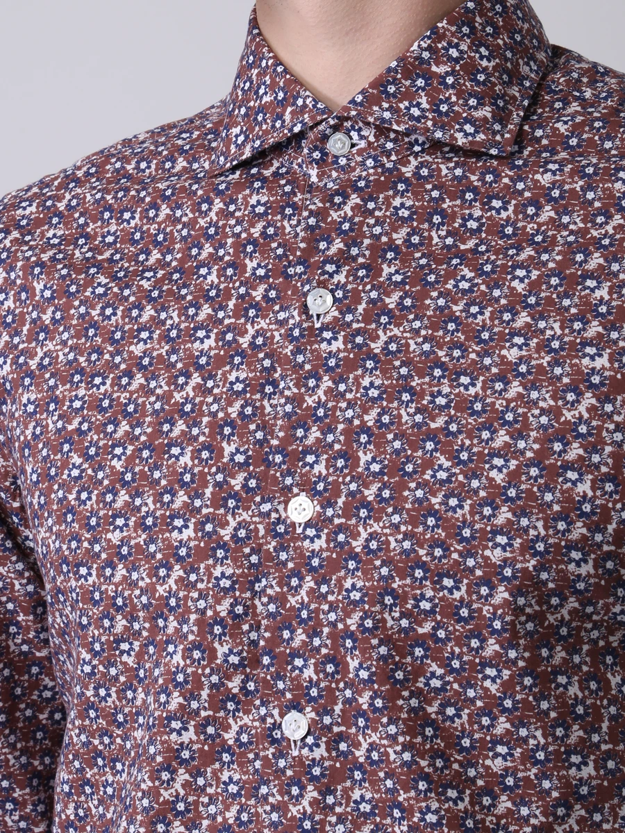 Рубашка Slim Fit с принтом BARBA 6463/03 Коричневый  Фото 5