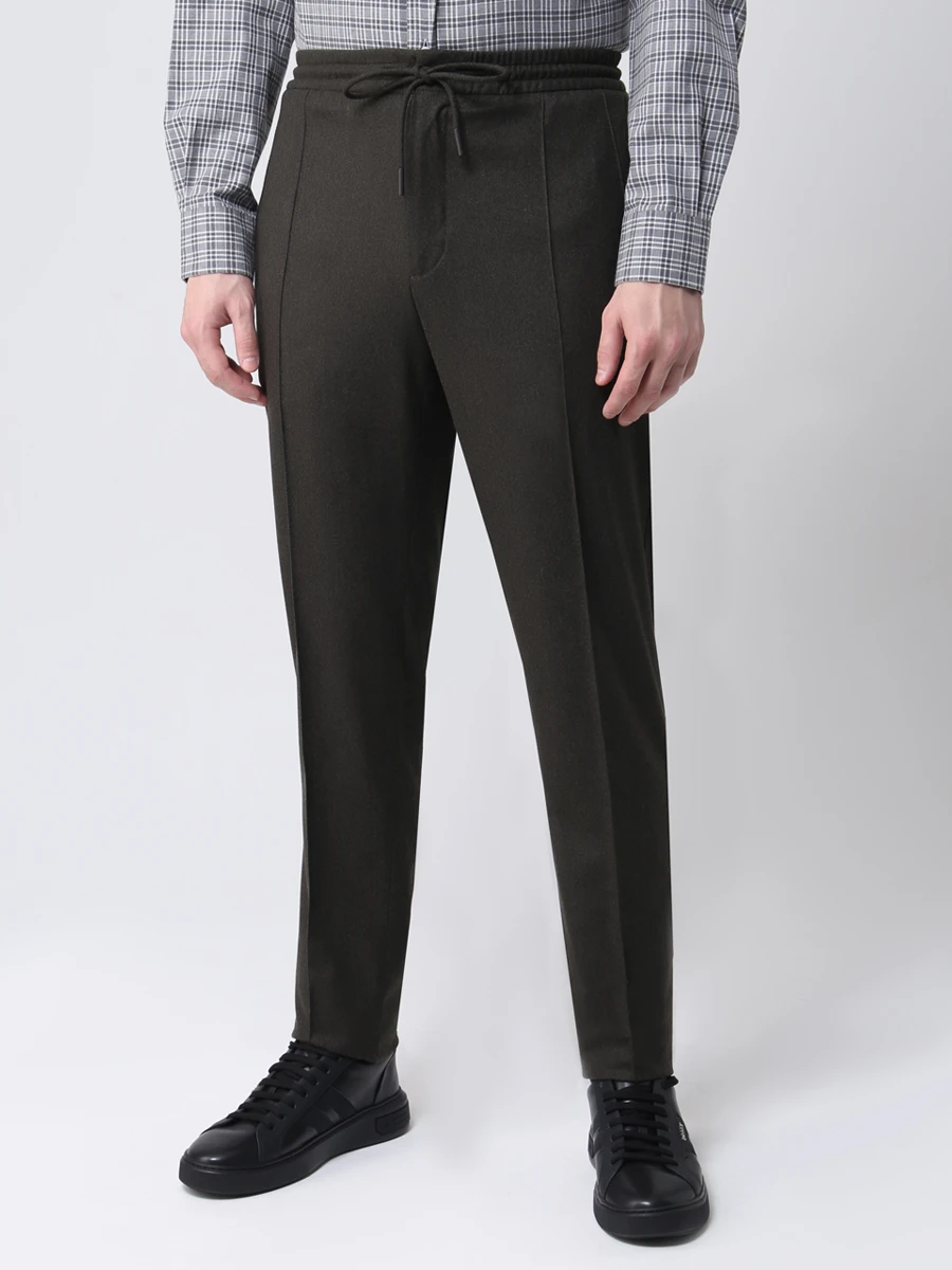 Брюки шерстяные на кулиске ZEGNA UVI20 TT18 055 Зеленый  Фото 4