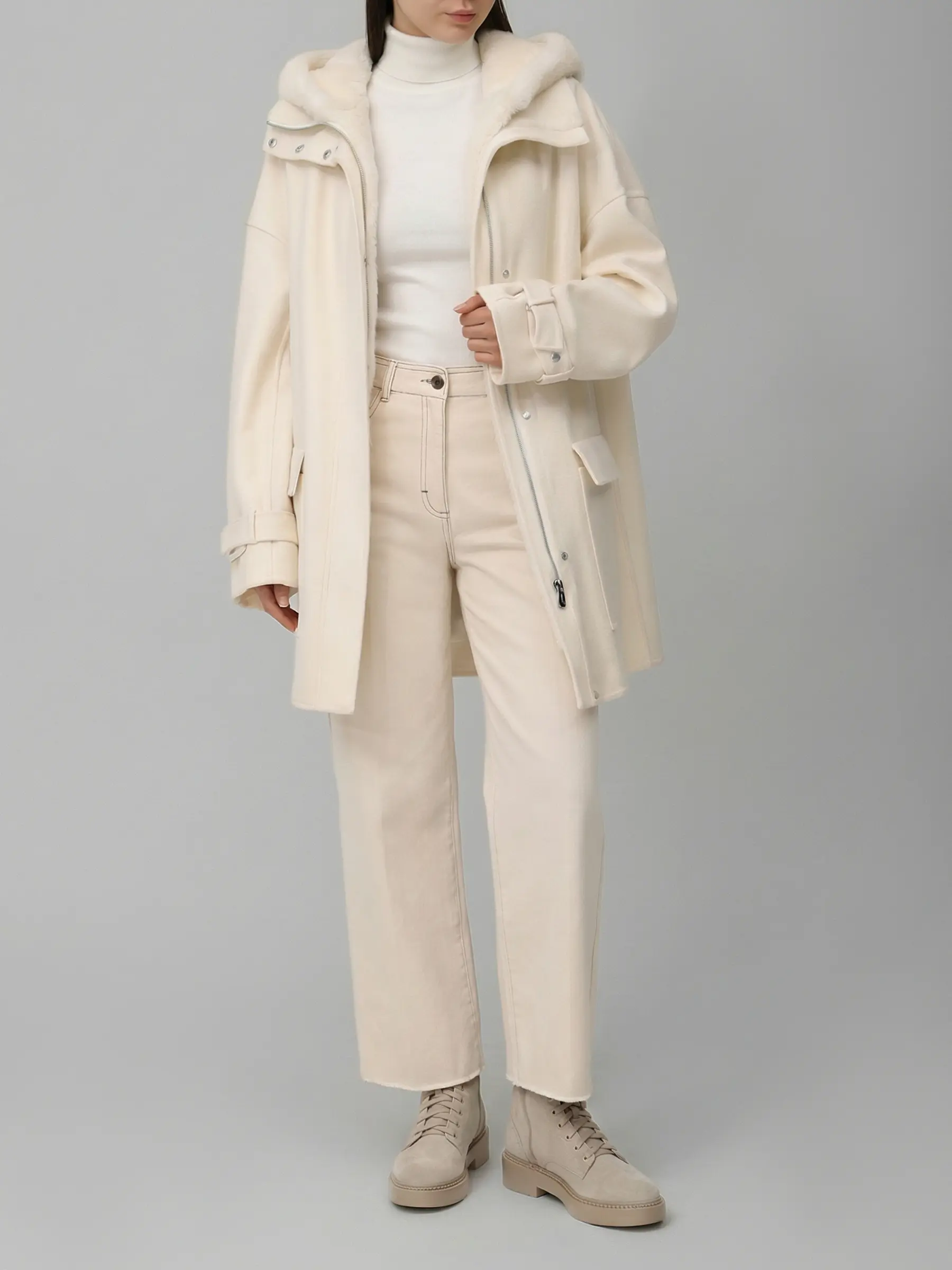 Парка кашемировая с норковым жилетом KITON D50685K05I3801003 Белый  Фото 2