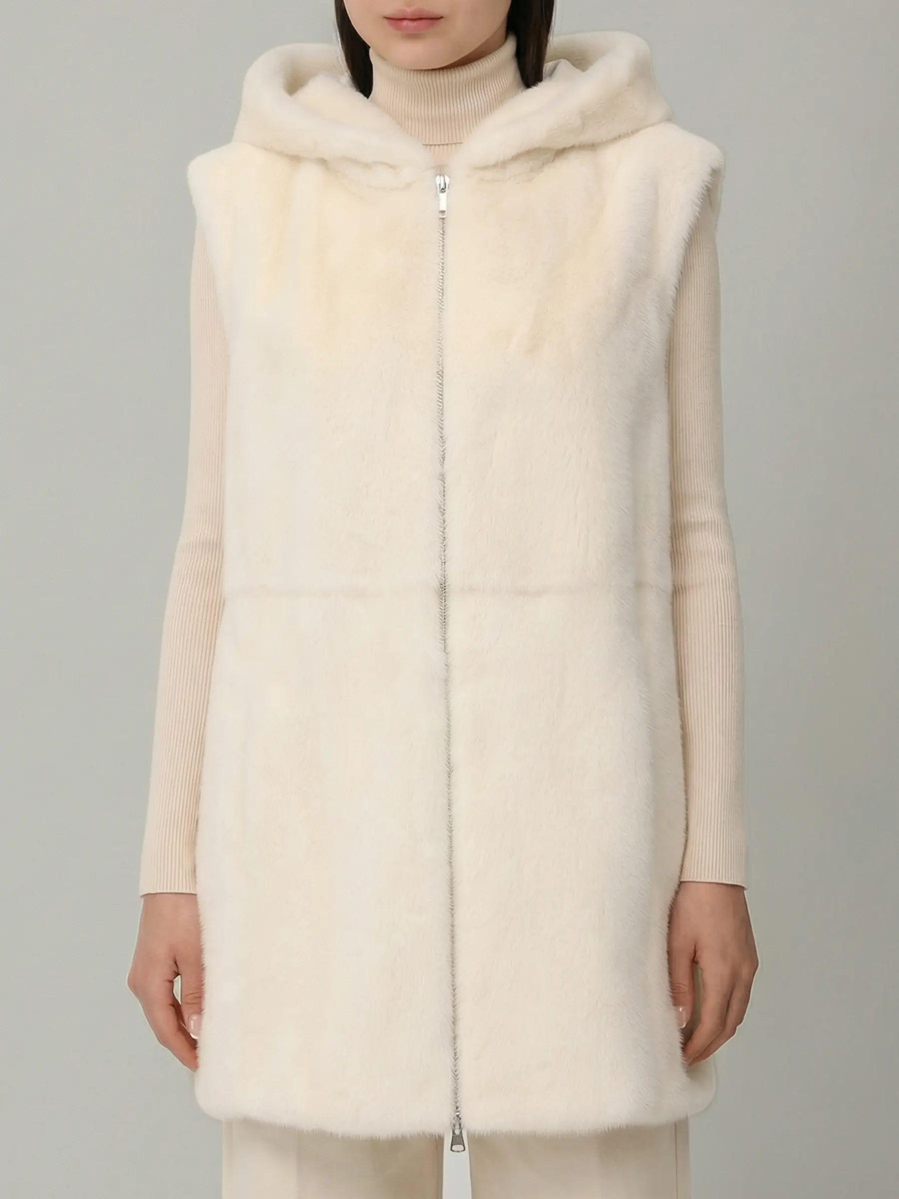 Парка кашемировая с норковым жилетом KITON D50685K05I3801003 Белый  Фото 8