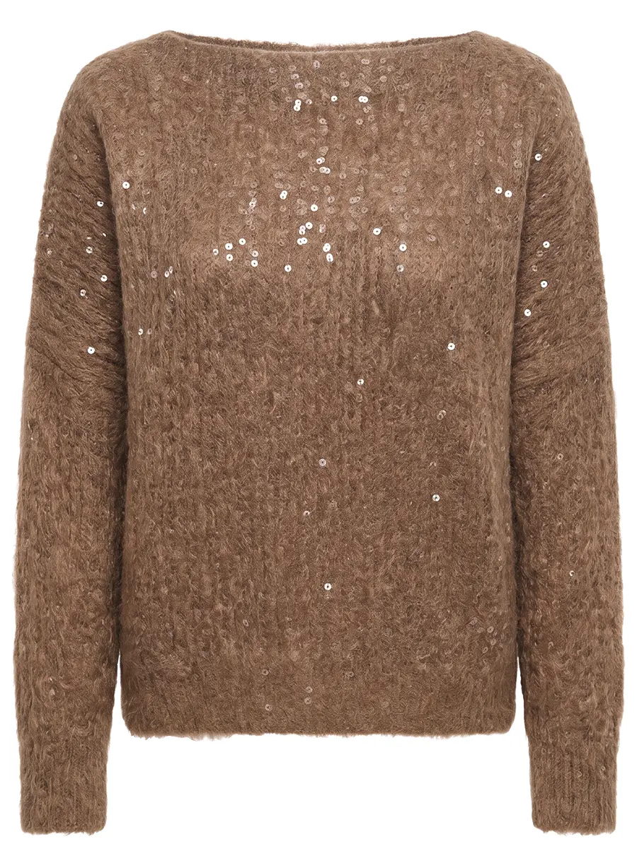 Джемпер с пайетками BRUNELLO CUCINELLI M9M587010 Коричневый 