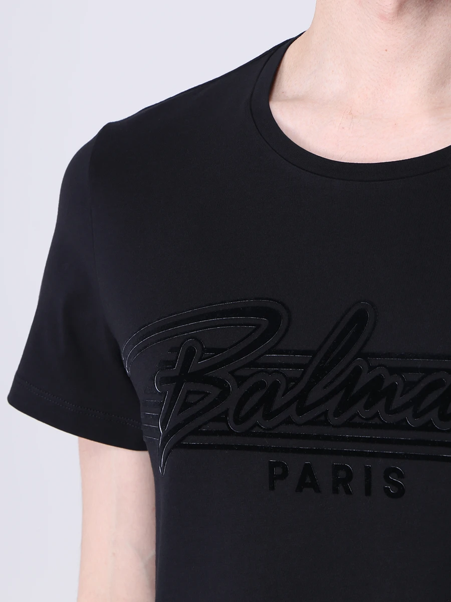 Футболка хлопковая с принтом BALMAIN VH1EF000B035/0PA Принт  Фото 5
