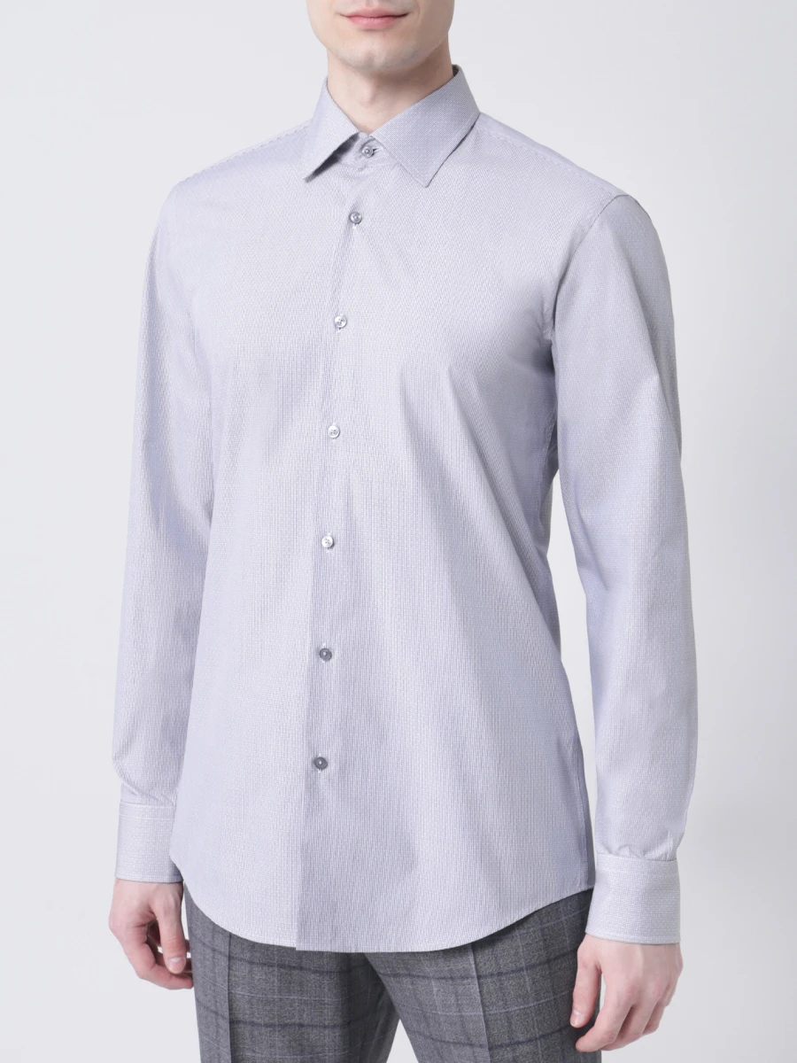 Рубашка Slim Fit хлопковая BOSS 50422028/001, размер 48, цвет серый 50422028/001 - фото 4