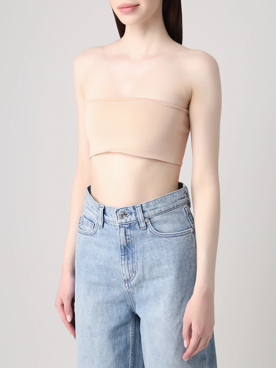 Топ-бандо из вискозы BALMAIN VF10975K050/0KQ Бежевый  Фото 4